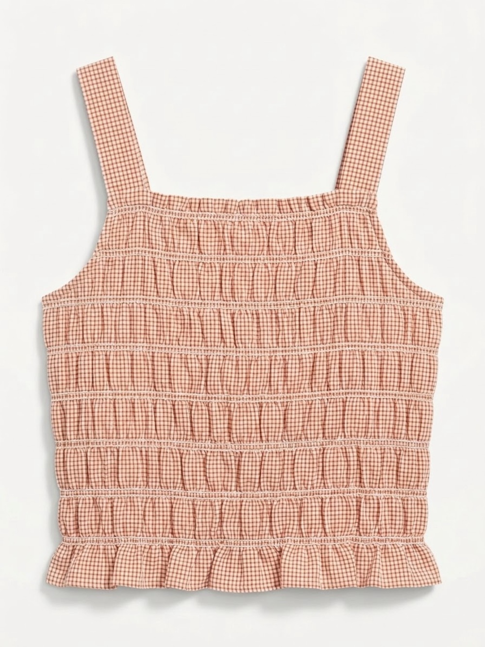 Everlane Smock Cami Pink White Gingham Cropped Ruffle Hem Cotton Small